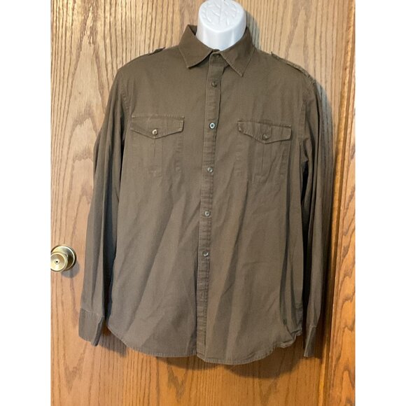 Helix Mens Olive Green Long Sleeve Button-Up Shirt Size L - Picture 1 of 12